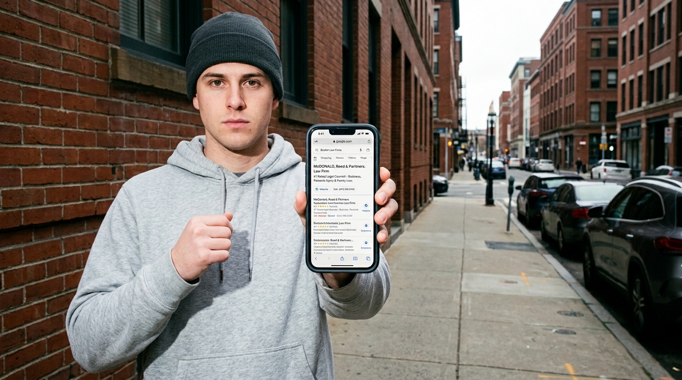 A law firm ranked first in a phone search result
