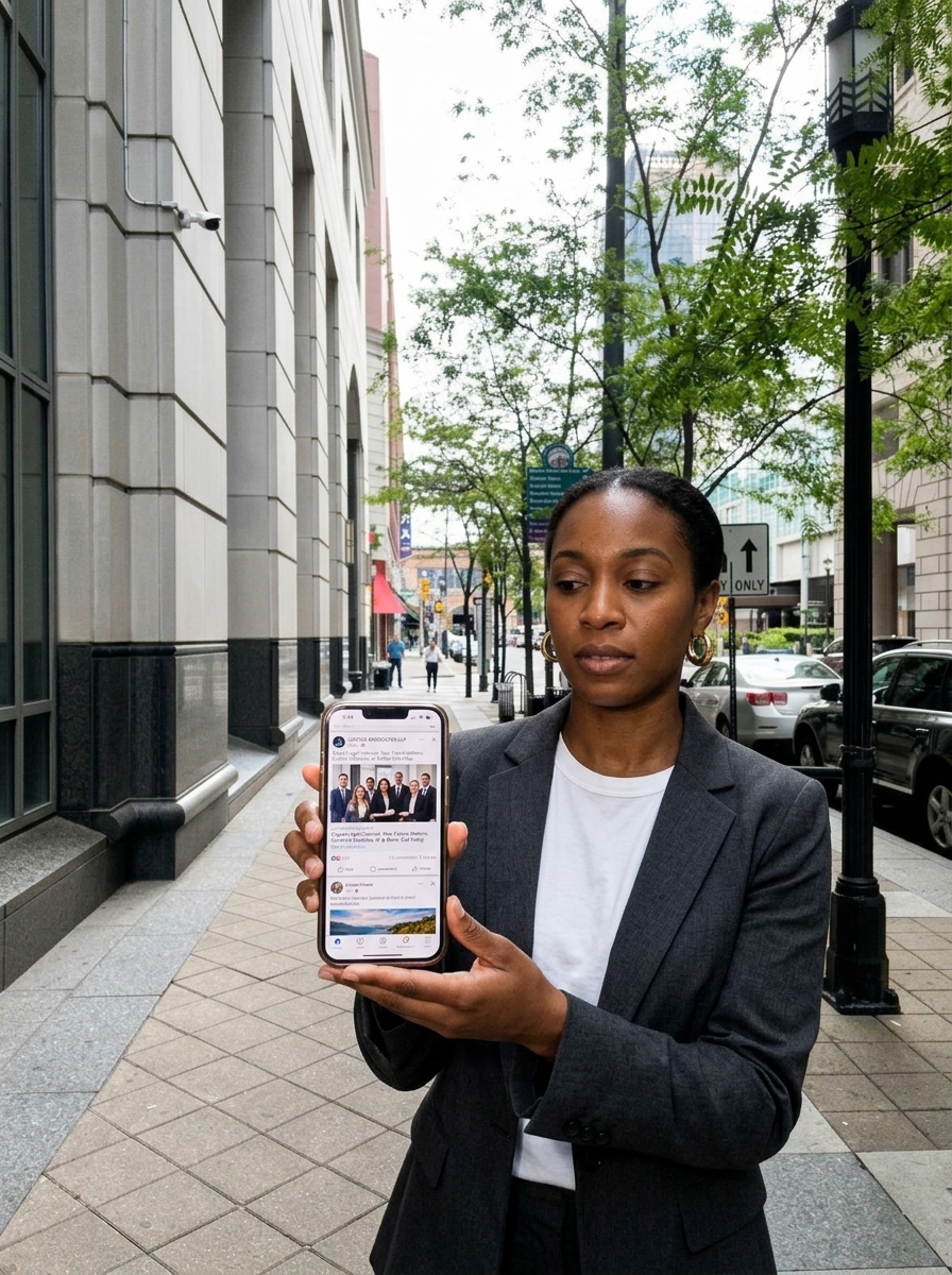 A firm's post in a social media feed on a phone