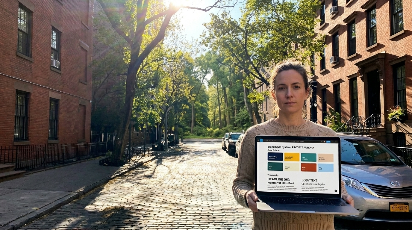 Brand style system — colour and type — on a laptop